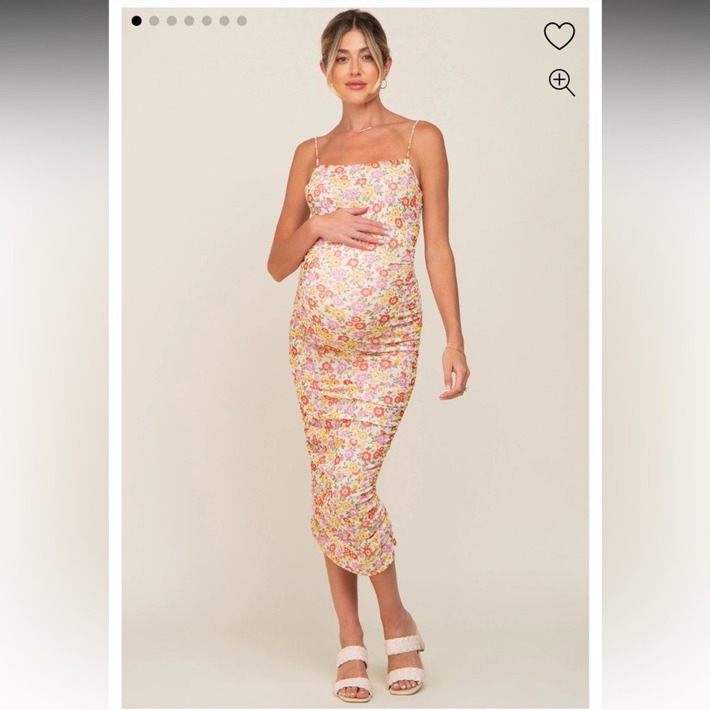 Pinkblush Maternity Floral Midi Dress in Pink and Yellow